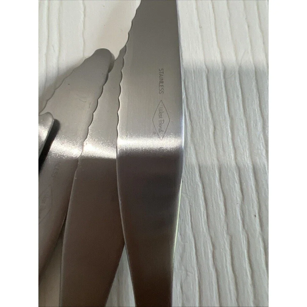 West Bend︱Steak Knife ︱Set of 4︱ Wood Handle ︱Stainless ︱USA︱Vintage